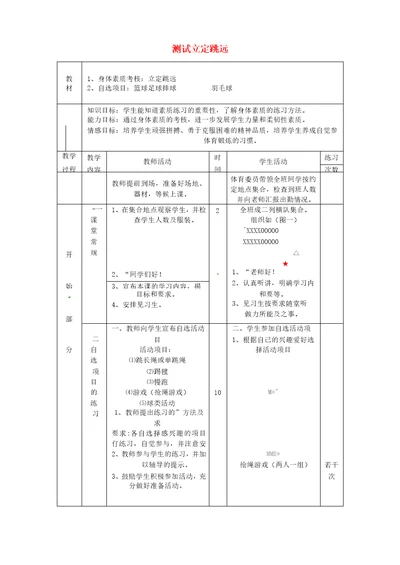 初中体育测试立定跳远教案