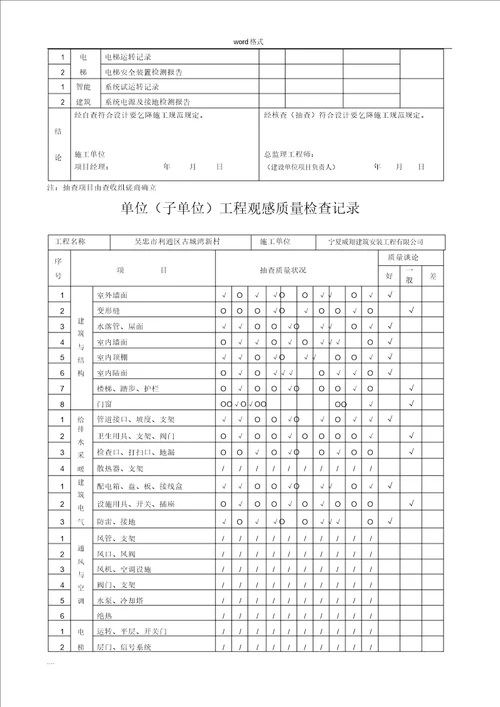 分部工程验收汇总表格