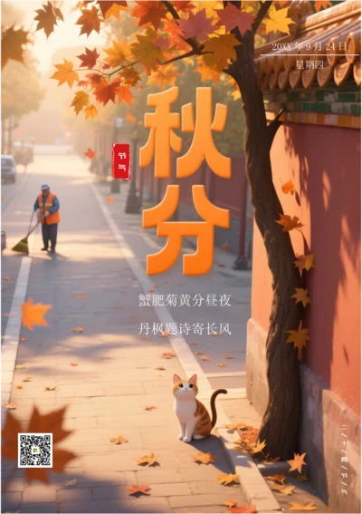 二十四节气秋分海报(秋叶)