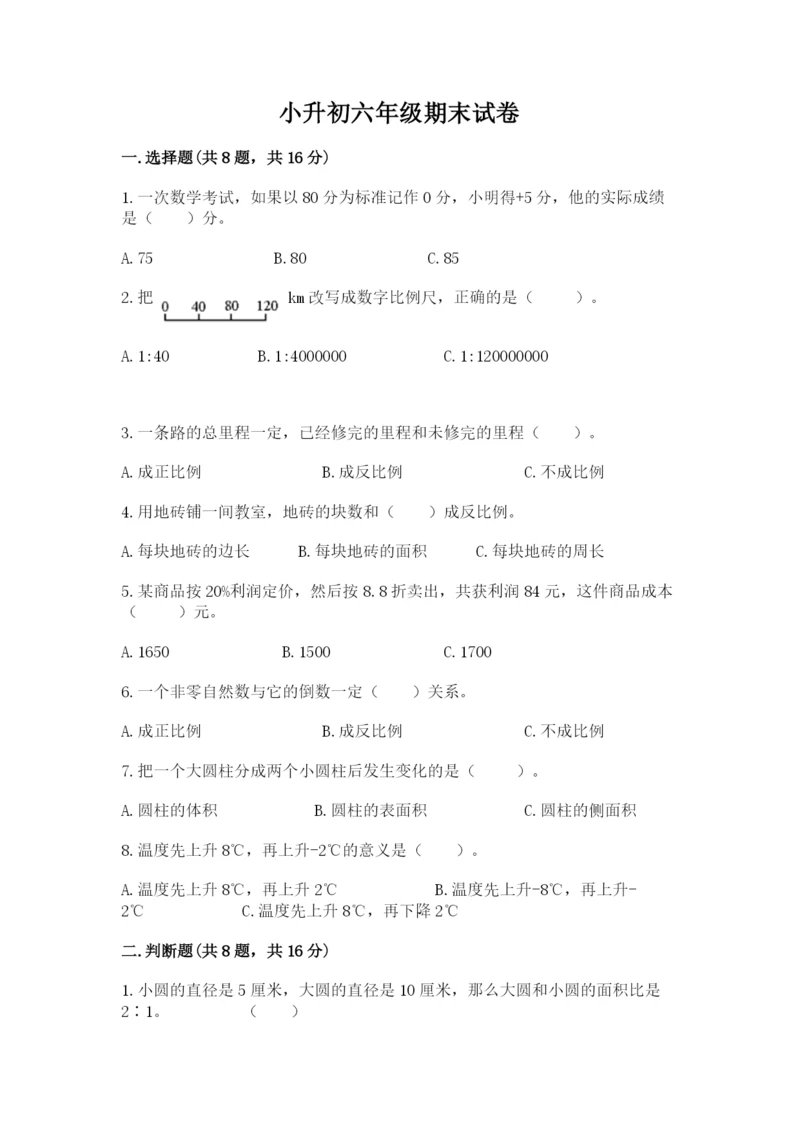 小升初六年级期末试卷（word）.docx