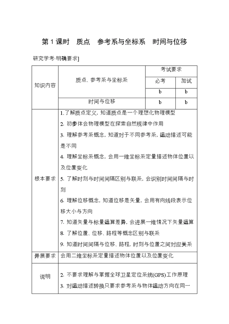 高中物理第一章运动的描述第课时质点参考系和坐标系时间与位移教师用书新人教必修