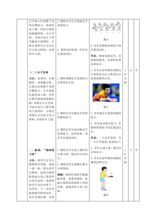 正手发球和反手发球教案