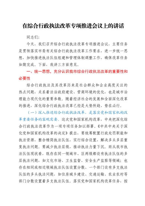 在综合行政执法改革专项推进会议上的讲话.docx