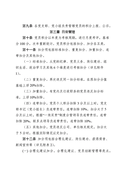 国企党员积分管理办法（含表格）