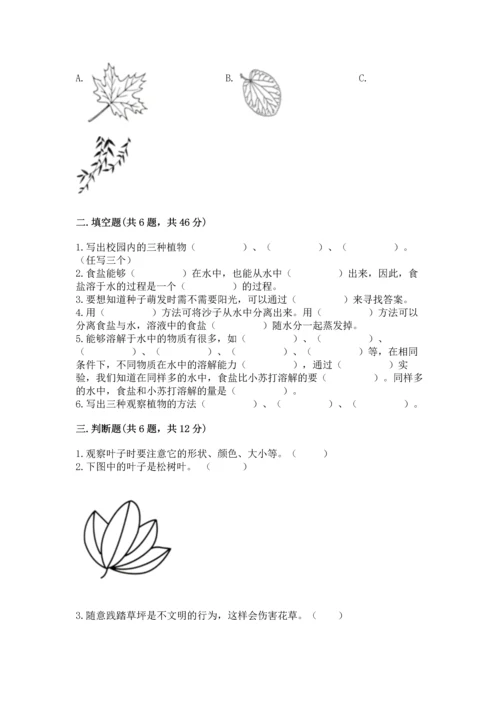 教科版科学一年级上册第一单元《植物》测试卷含完整答案（网校专用）.docx