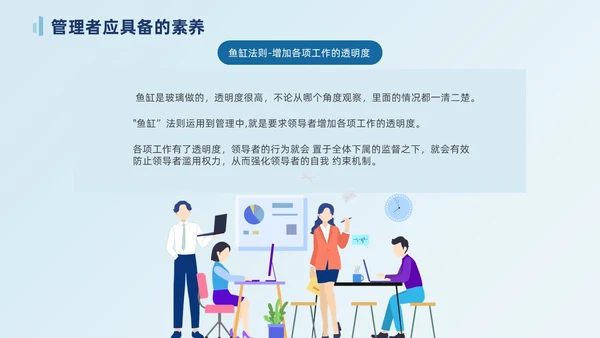 莫兰迪蓝色插画风管理者的角色定位自我认知公司培训ppt模团队管理