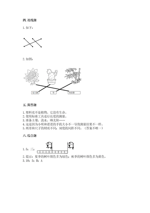 教科版一年级上册科学期末测试卷加解析答案