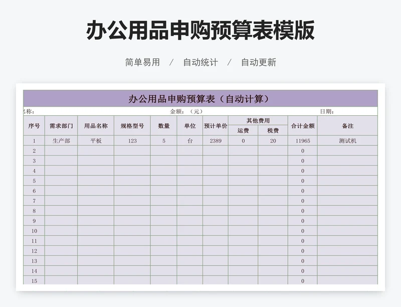 办公用品申购预算表模版