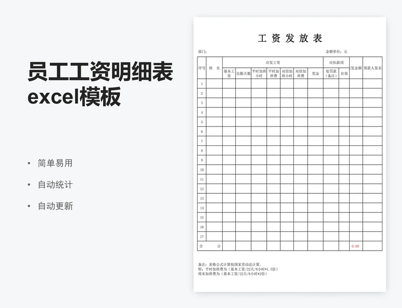 员工工资明细表excel模板