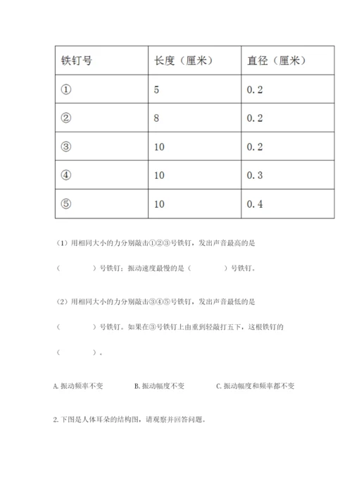 教科版科学四年级上册第一单元声音测试卷（历年真题）word版.docx