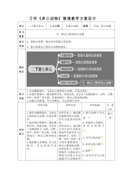 【情境教学】部编版二下第七单元习作《我想养的小动物》 教学设计