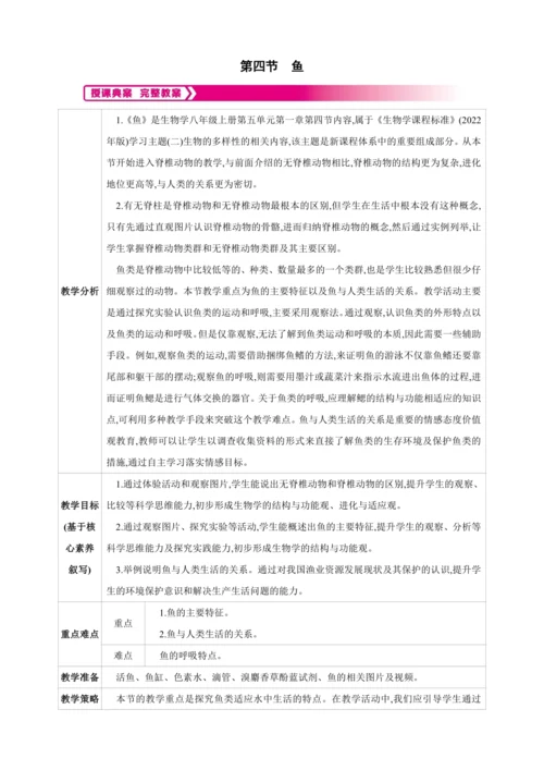 5.1.4 鱼【2024秋人教八上生物精彩课堂（素材+教案+导学案）】