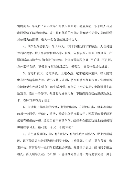 语文任课老师对学生评语