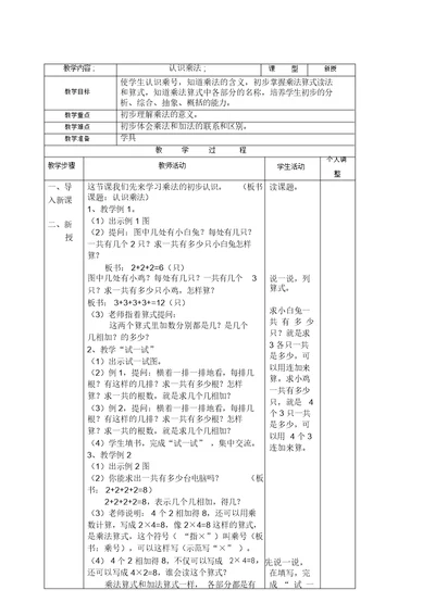 苏教版二年级上册数学全册教学教案新版二上第三单元总结复习