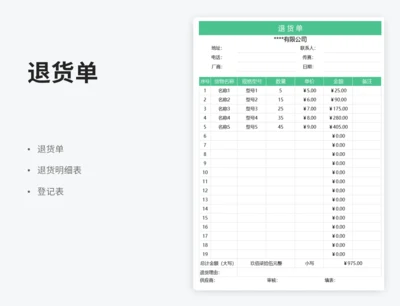 通用退货单