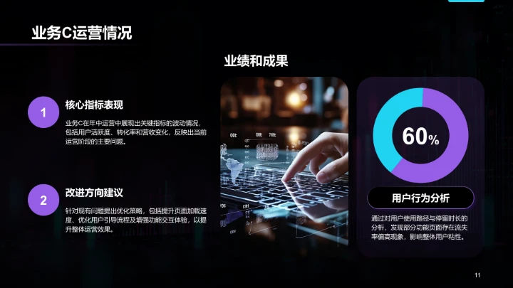 紫色科技风年中运营数据分析PPT模板
