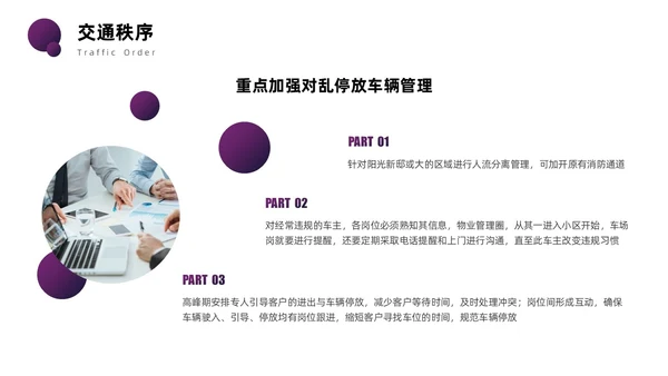 紫色圆圈简约商务风物业管理品质提升PPT模板员工培训