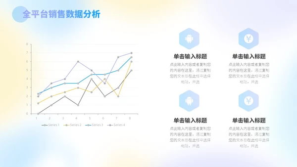 三色蓝紫黄弥散风运营工作总结PPT模板