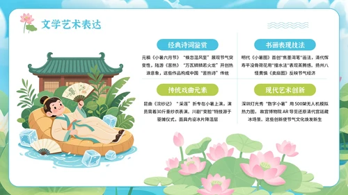 蓝绿色卡通插画风格节气主题小暑PPT