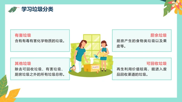 绿色卡通环保垃圾分类主题教育PPT模板
