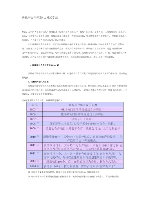 房地产合作开发4大模式学起