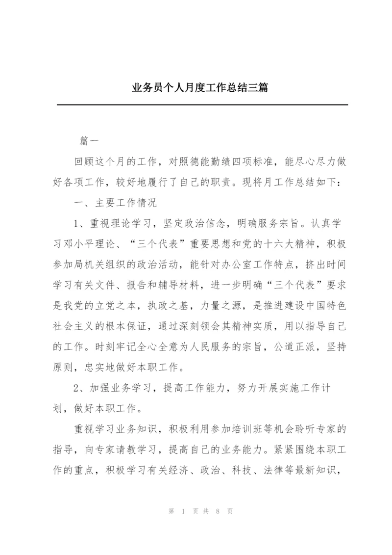 业务员个人月度工作总结三篇.docx