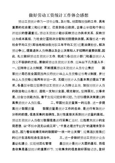 做好劳动工资统计工作体会感想