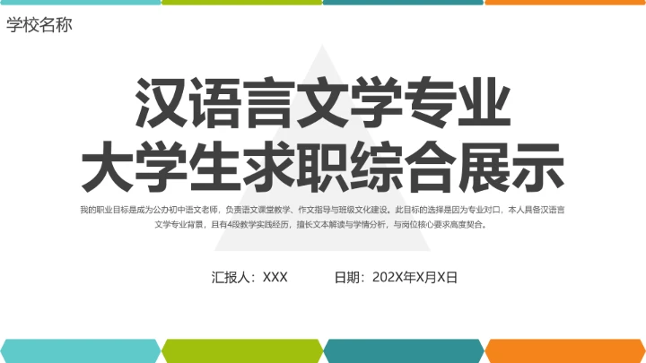 汉语言文学专业大学生求职个人能力综合展示职业生涯规划通用PPT模版