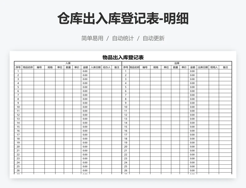 仓库出入库登记表-明细