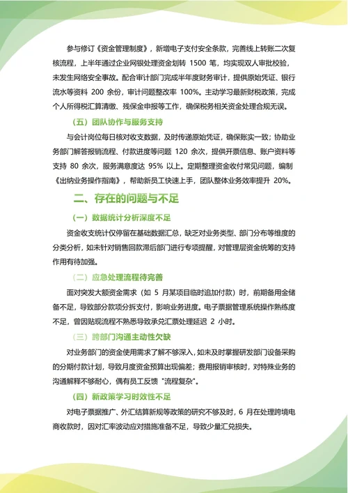出纳年中工作总结(年度年终通用)