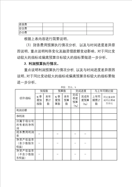 2017年度全面预算季度执行分析报告模板