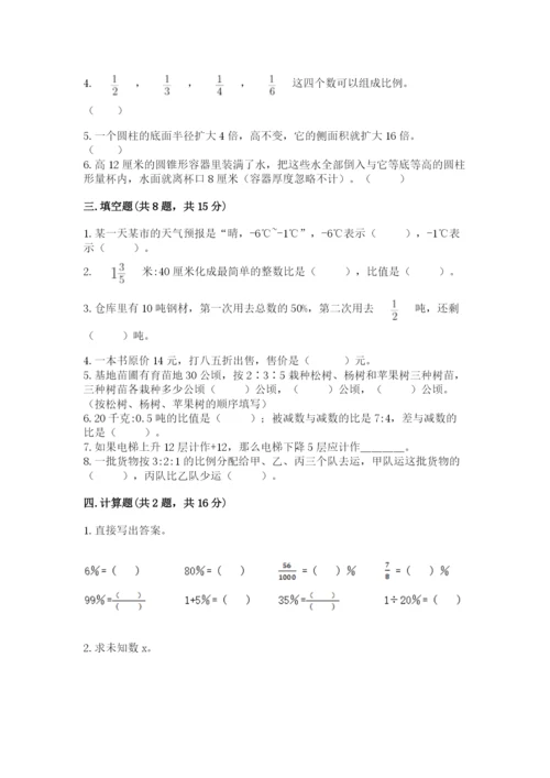 沧州市献县六年级下册数学期末测试卷及精品答案.docx