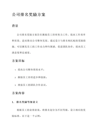 公司排名奖励方案