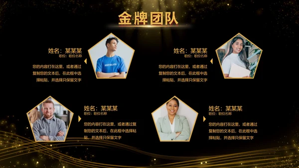 黑金酷炫金牌团队成员介绍PPT模板