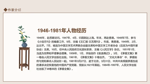 知名现代作家茅盾人物介绍PPT课件模板