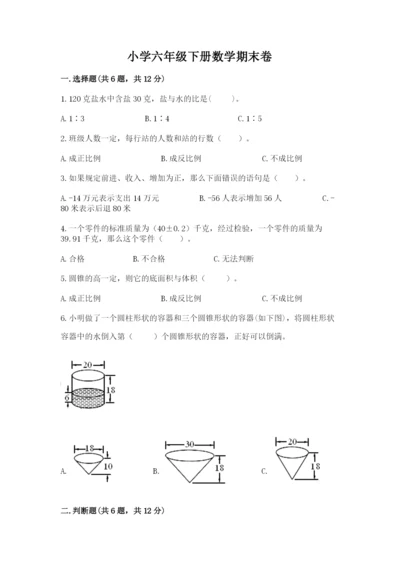 小学六年级下册数学期末卷带答案ab卷.docx