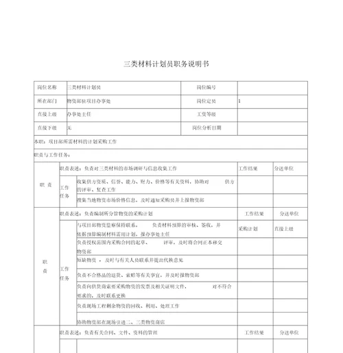 电力公司三类材料规划员岗位