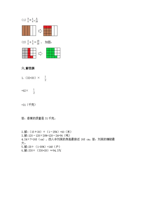 人教版六年级上册数学期末测及参考答案【综合题】