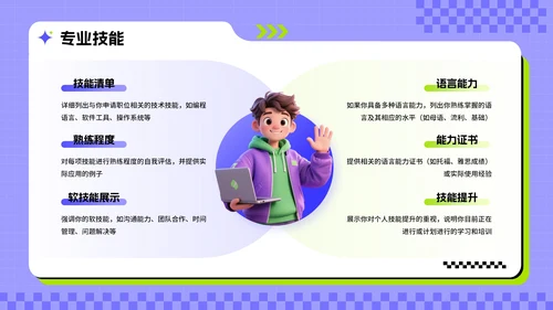 紫绿色3D风求职主题职场个人简历PPT