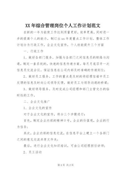 XX年综合管理岗位个人工作计划范文.docx