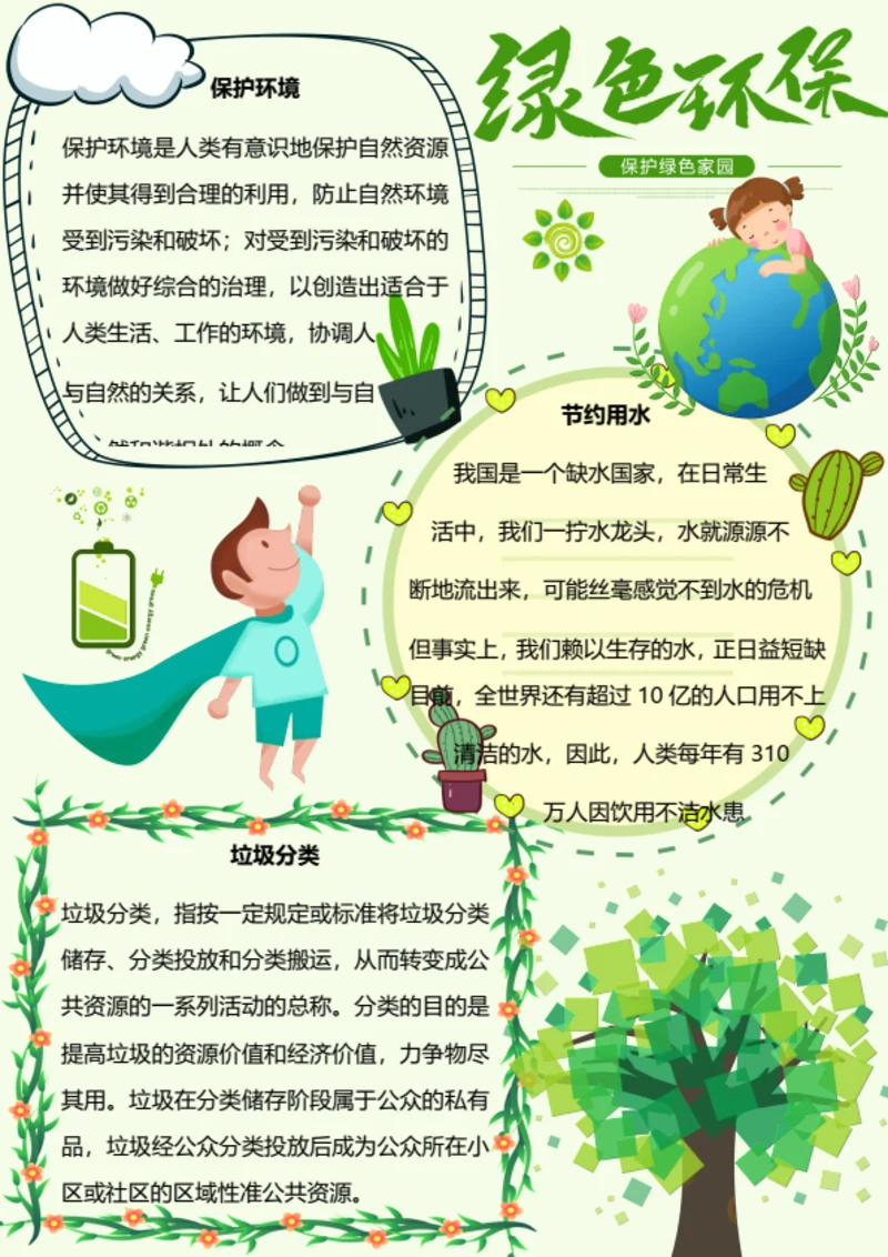 爱护环境绿色Word小报
