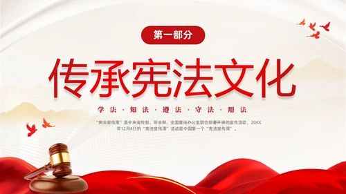 红色绸缎大气简约传承宪法文化弘扬法治精神124宪法宣传周主题PPT