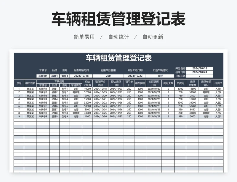 车辆租赁管理登记表