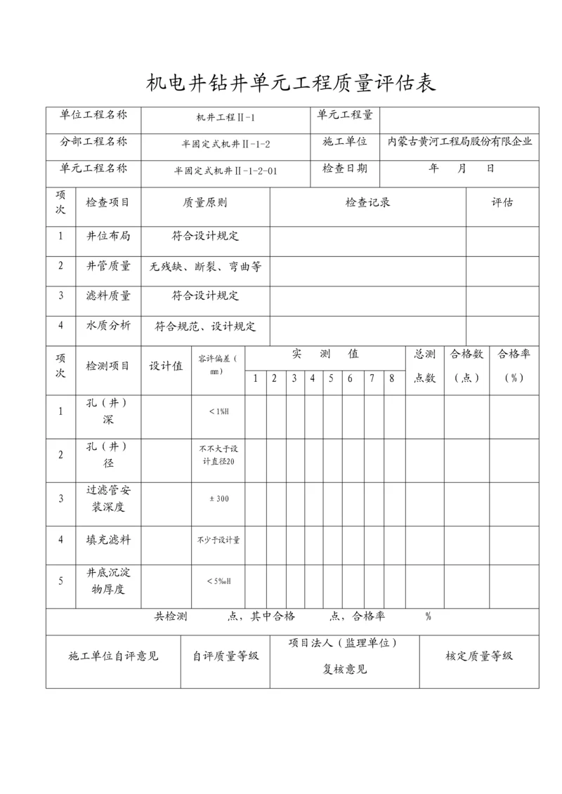 机电井钻井单元工程质量评定表半固定式.docx