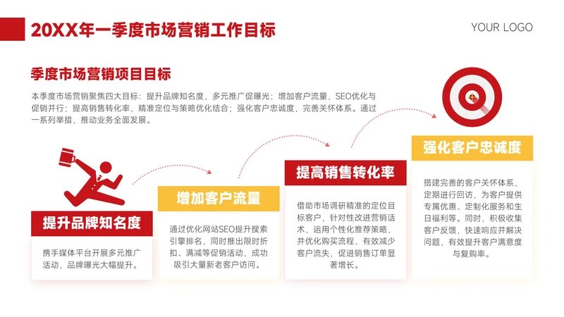 红色简约风4项项目目标