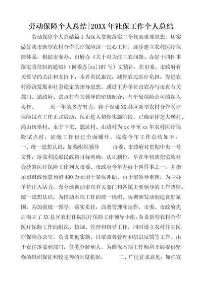 劳动保障个人总结20XX年社保工作个人总结