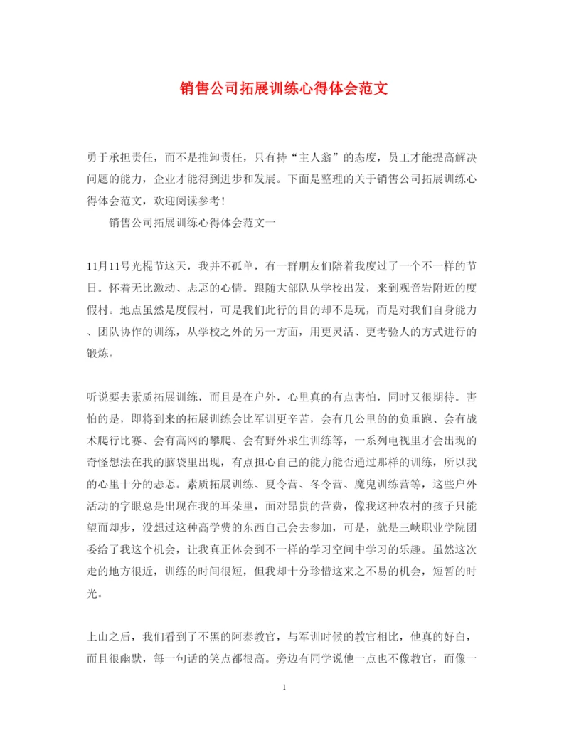 精编销售公司拓展训练心得体会范文.docx