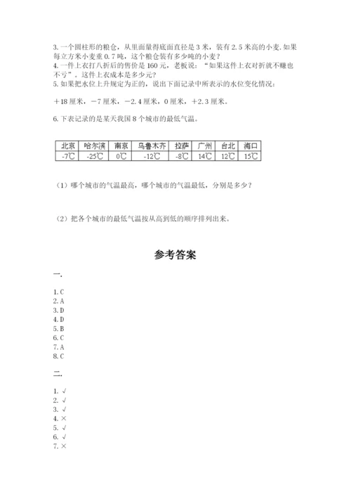 河南省平顶山市六年级下册数学期末测试卷附答案（能力提升）.docx