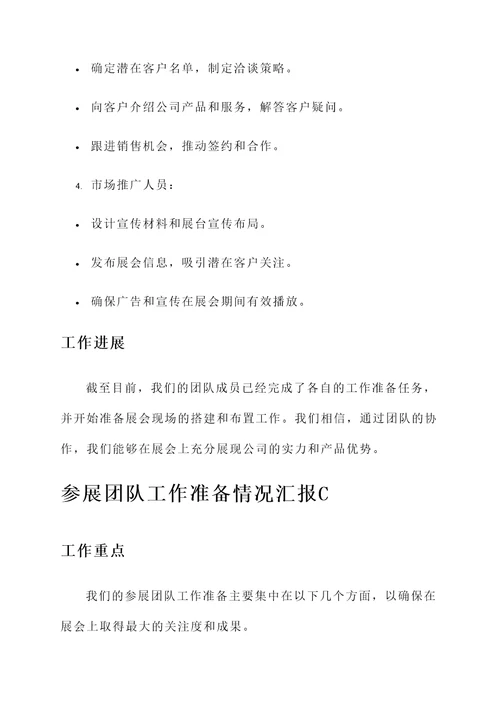 参展团队工作准备情况汇报