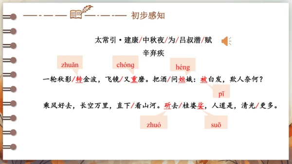 第三单元 课外古诗词诵读——太常引·建康中秋夜为吕叔潜赋  课件(共19张PPT) 2024-202